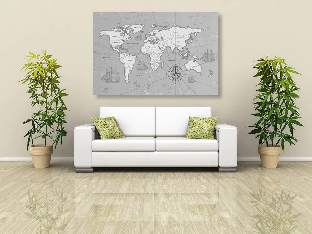 Εικόνα ενδιαφέροντος ασπρόμαυρου χάρτη του κόσμου - 60x40