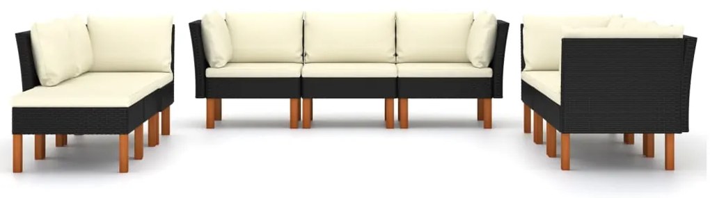 vidaXL Σαλόνι Κήπου 9 Τεμαχίων Μαύρο από Συνθετικό Ρατάν με Μαξιλάρια