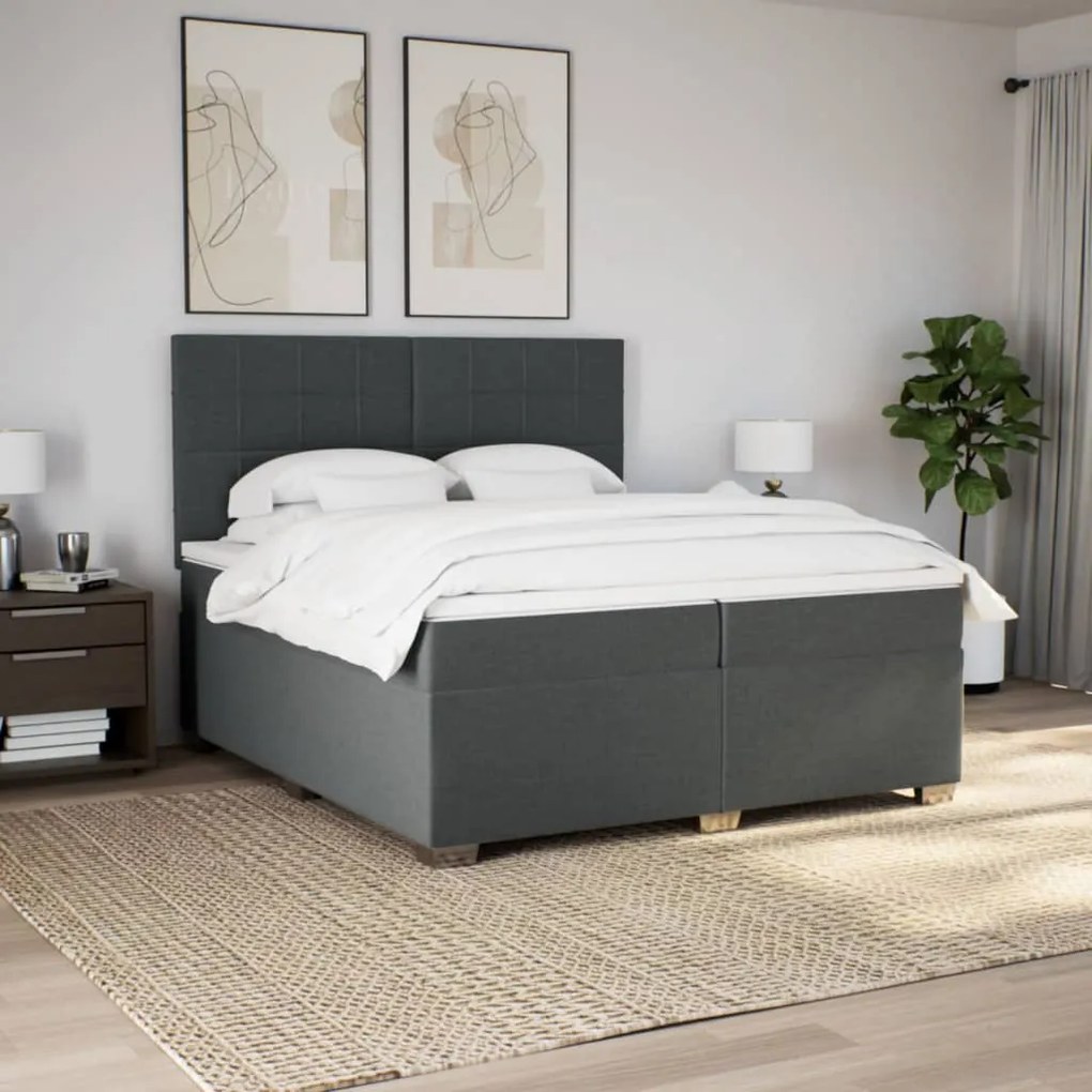 vidaXL Κρεβάτι Boxspring με Στρώμα Σκούρο Γκρι 200x200 εκ. Υφασμάτινο