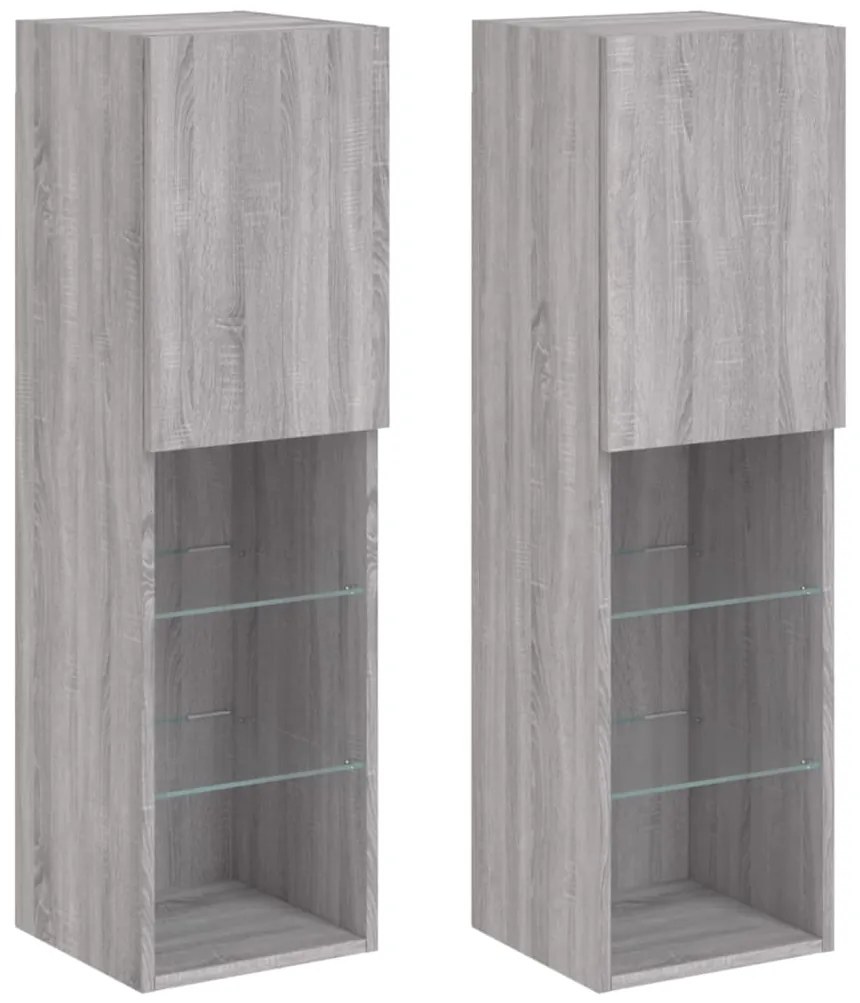 vidaXL Έπιπλα Τηλεόρασης με LED 2 τεμ. Γκρι Sonoma 30,5x30x102 εκ.