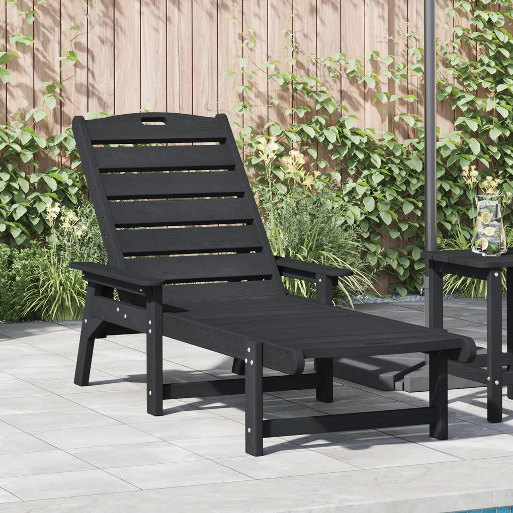 vidaXL Ξαπλώστρα Μαύρη 53x162x98.5 εκ HDPE