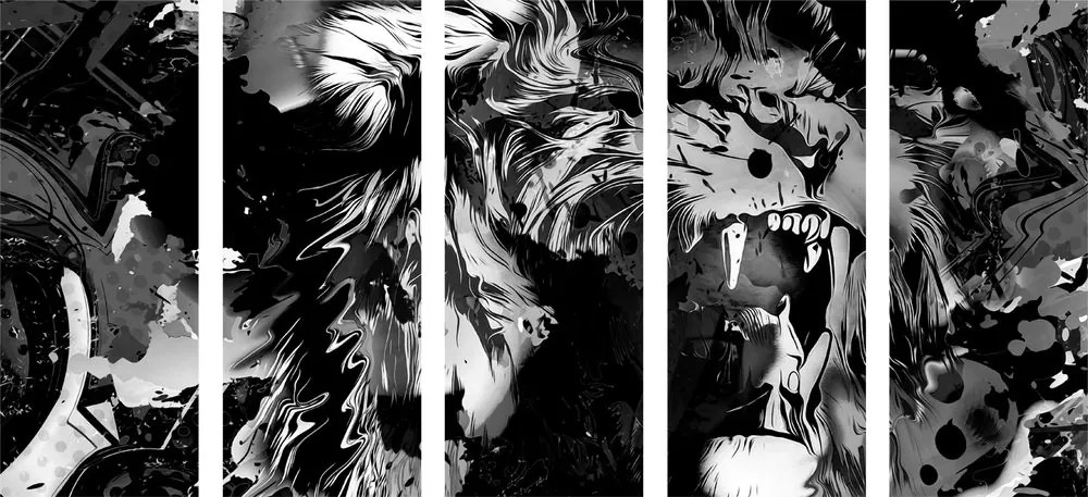 Εικόνα 5 τμημάτων κεφάλι λιονταριού σε μαύρο & άσπρο - 100x50