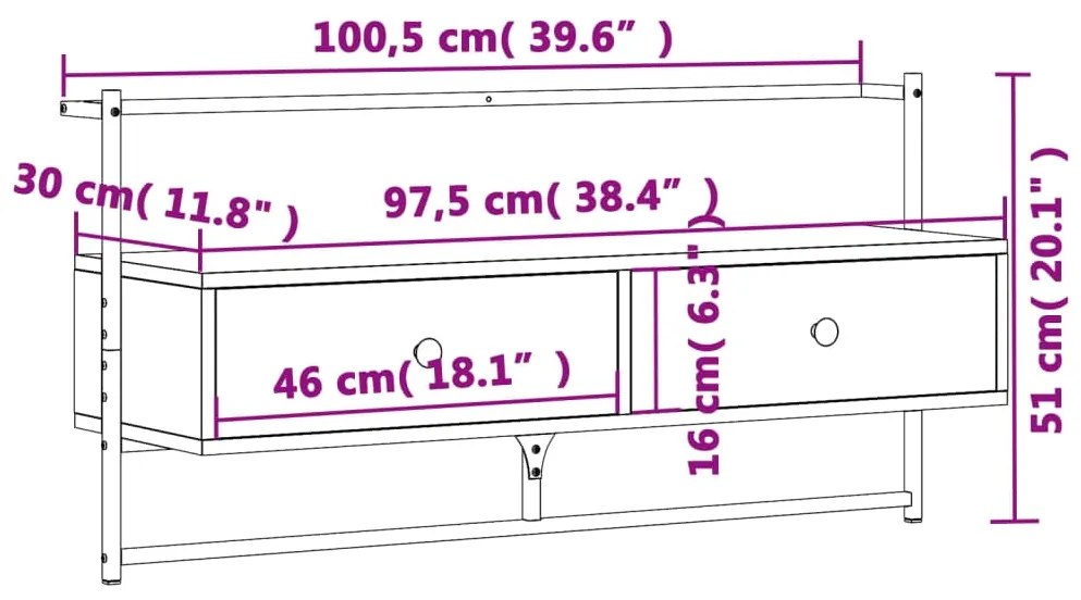 Έπιπλο Τηλεόρασης Επιτοίχιο Μαύρο 100,5x30x51 εκ. Επεξ. Ξύλο - Μαύρο