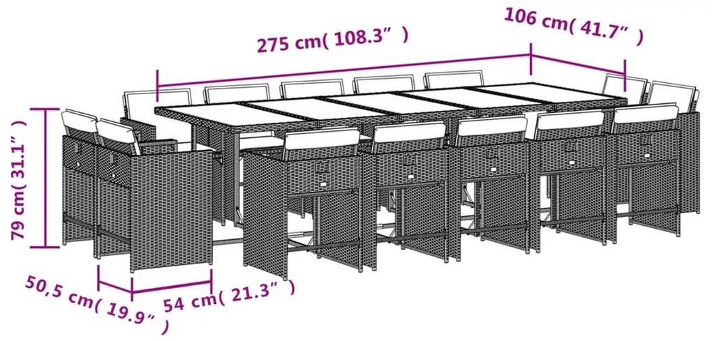 vidaXL Σετ Τραπεζαρίας Κήπου 15τεμ. Μικτό Μπεζ Συνθ. Ρατάν & Μαξιλάρια
