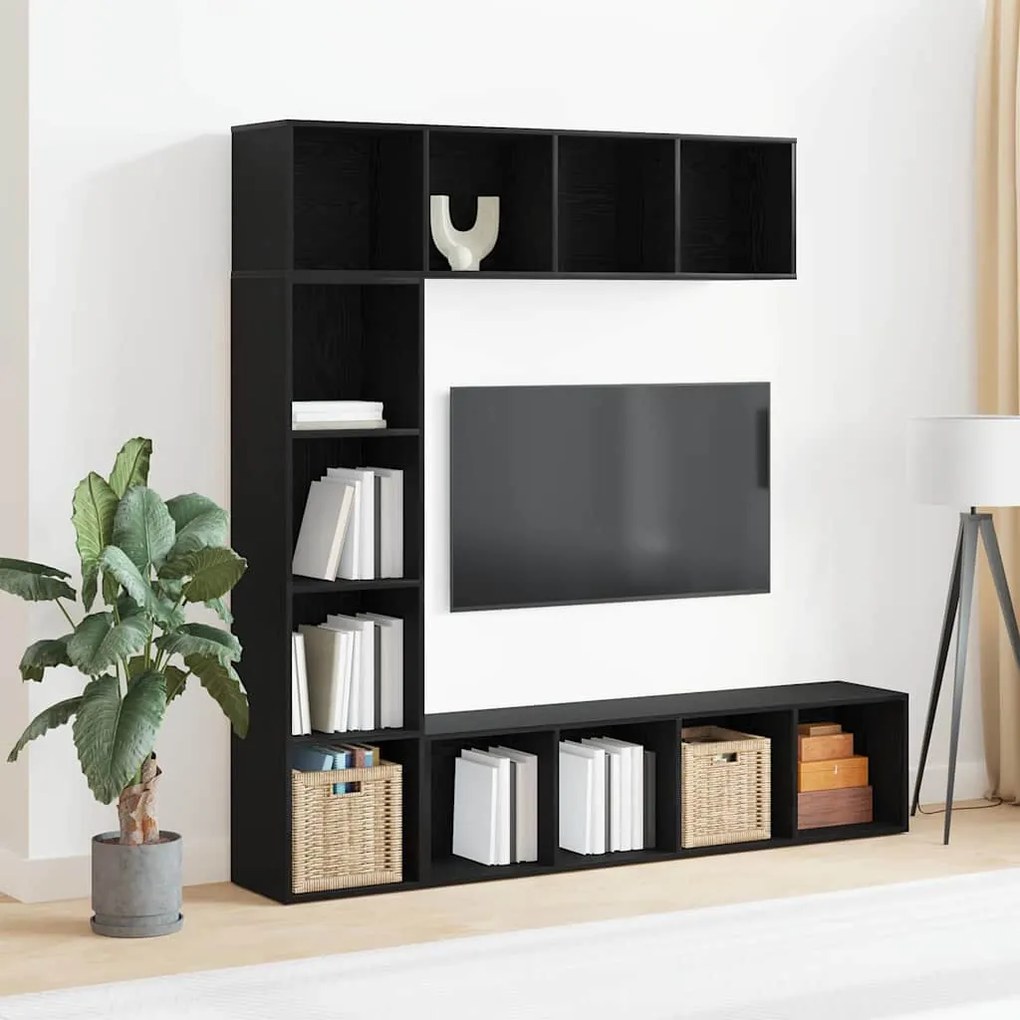 vidaXL Βιβλιοθήκη 3 pcs Μαύρη Οξυά 36 x 30 x 143 cm Επεξεργασμένο ξύλο