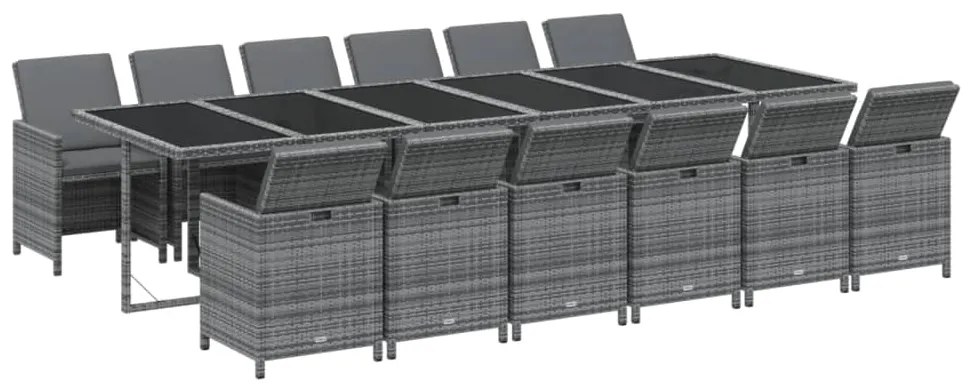 vidaXL Σετ Τραπεζαρίας Κήπου 13 τεμ. Γκρι από Συνθ. Ρατάν με Μαξιλάρια