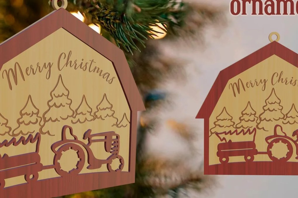 Σετ των 3 Intra απο ξύλο plywood 3mm-4mm πάχος Χριστουγεννιάτικο στολίδι αχυρώνα με λέιζερ Δίασταση 8x8 cm INTRAFABR-79692925