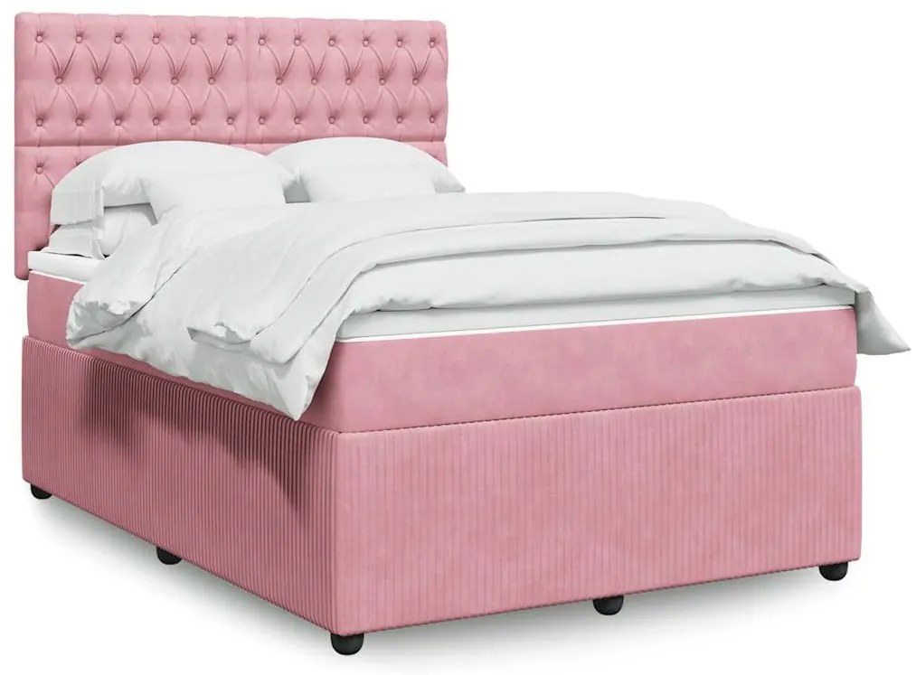 vidaXL Κρεβάτι Boxspring με Στρώμα Ροζ 140x190 εκ. Βελούδινο
