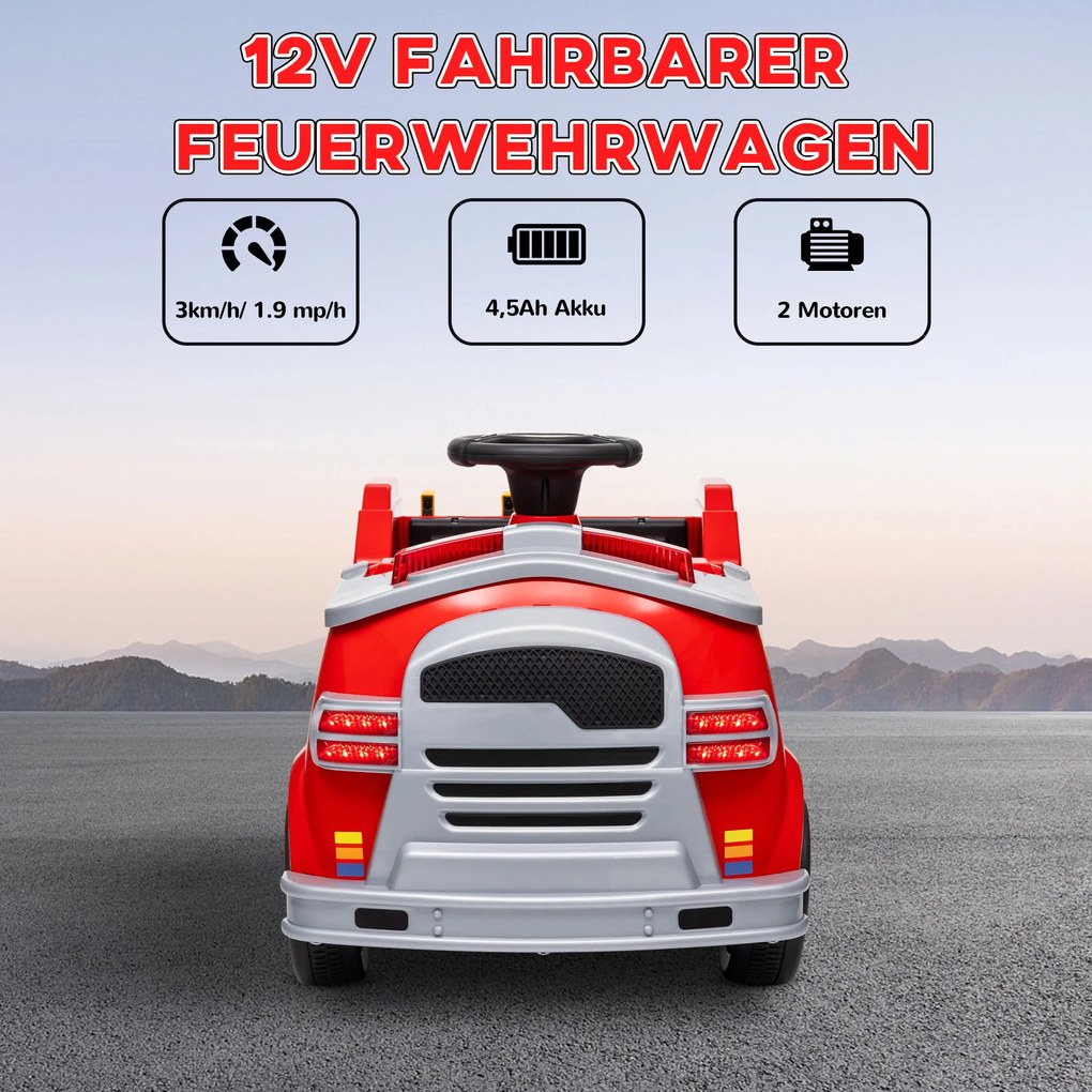 AIYAPLAY Πυροσβεστικό όχημα, Ηλεκτρικό παιδικό αυτοκίνητο, μέγ. 3 χλμ/ώρα, σειρήνα, φάρος, εργαλεία, για παιδιά 3-5 ετών