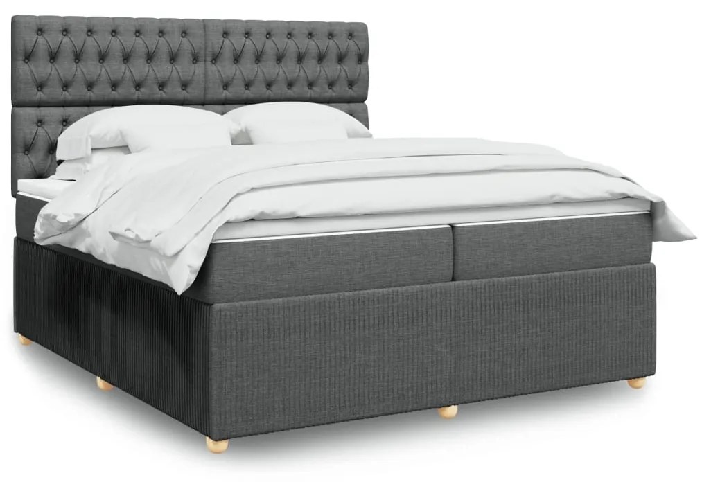 vidaXL Κρεβάτι Boxspring με Στρώμα Σκούρο Γκρι 200x200 εκ. Υφασμάτινο