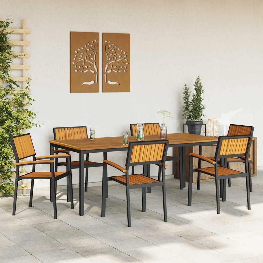 vidaXL Σέτ φαγητού για κήπο 7 pcs Μαύρο και καφέ 200 x 90 x 75 cm