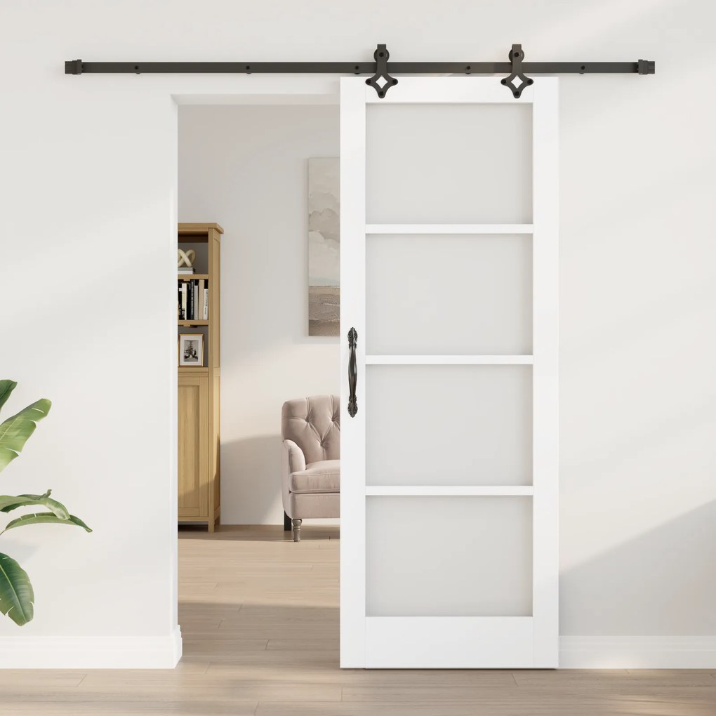 vidaXL Συρόμενη Πόρτα με Σετ Υλικών Λευκή 78x211 εκ. Μασίφ Ξύλο Πεύκο