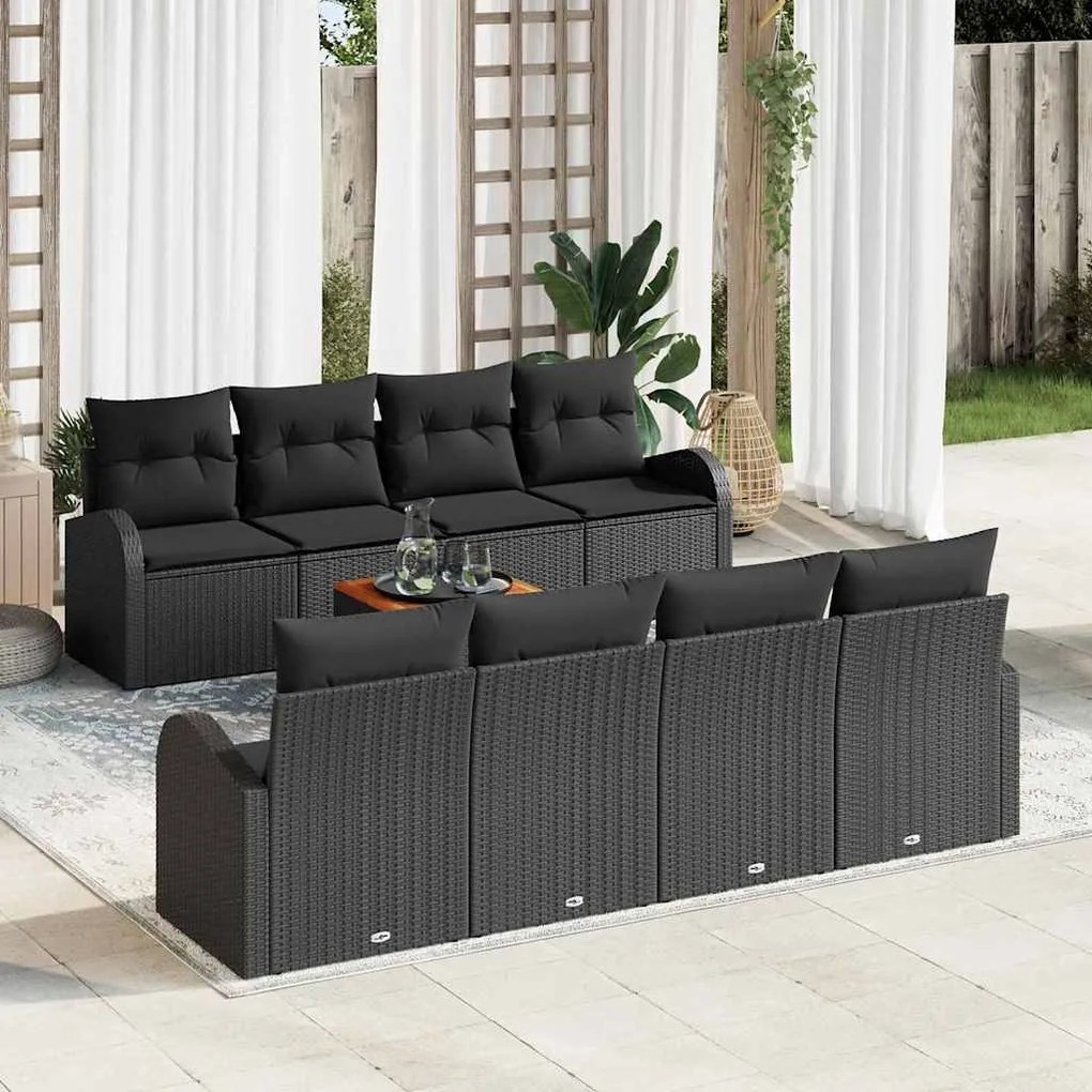 vidaXL Σετ Καναπέ Κήπου 9 pcs Μαύρο Πολυ ράταν