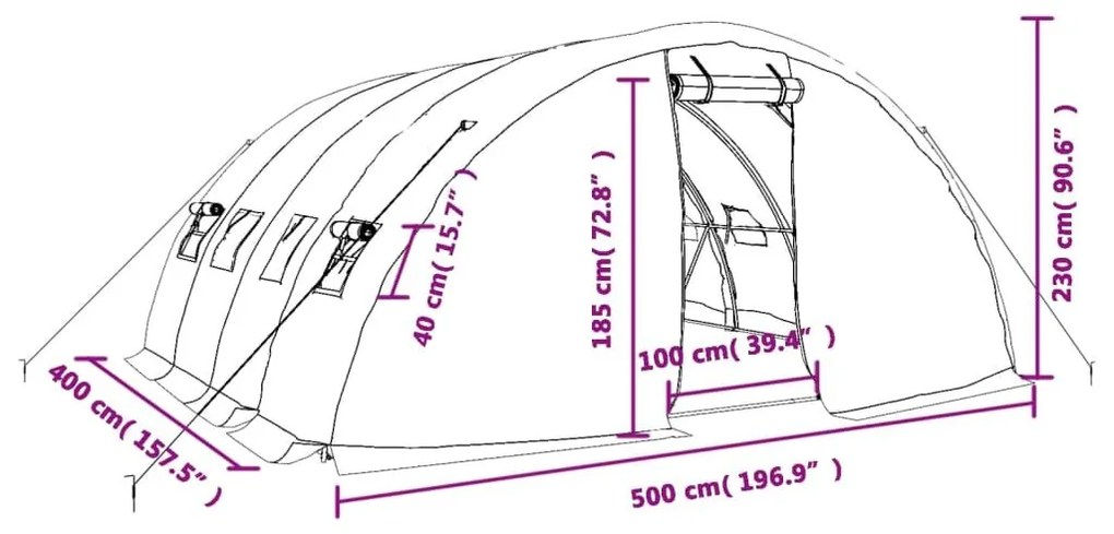 Θερμοκήπιο με Ατσάλινο Πλαίσιο Λευκό 20 μ² 5 x 4 x 2,3 μ. - Λευκό