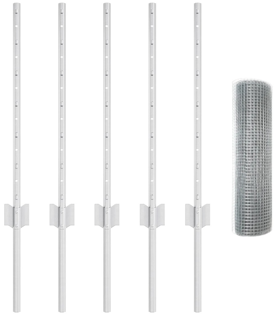 vidaXL Φράχτης Welded Wire  με 5 U Posts Ασημί 0.6x10 μ Χάλυβα