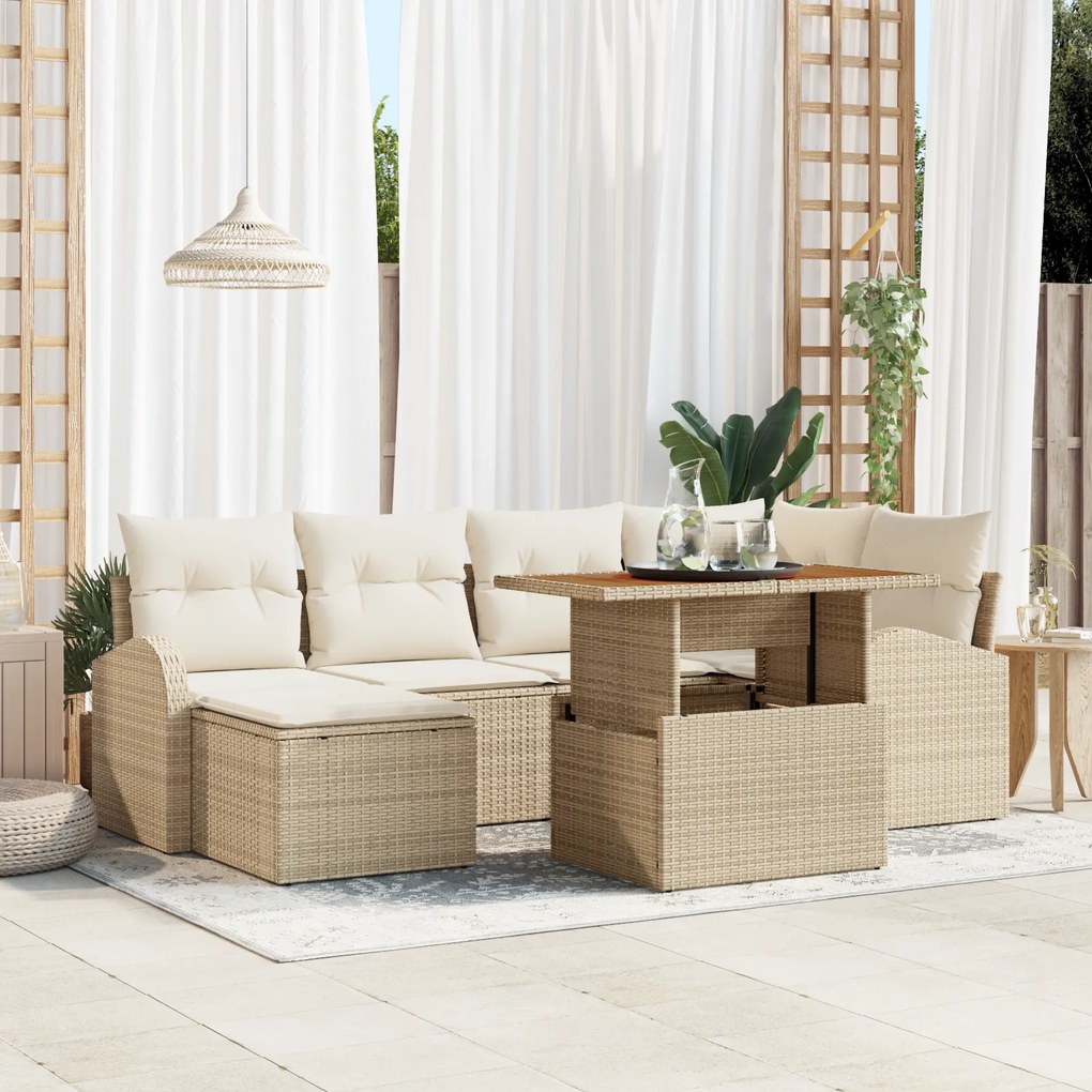 vidaXL Set με 7 κομμάτια καναπέ κήπου με μαξιλάρια μπεζ πολυ-ρατάν