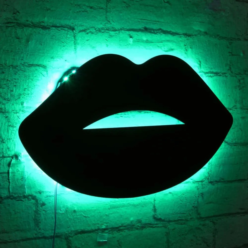 Διακοσμητικό Τοίχου Με Φως Led Lips 395NGR1889 40x23cm Green-Black Wallity Mdf
