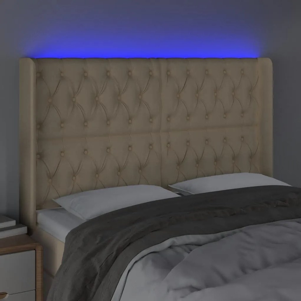 Κεφαλάρι Κρεβατιού LED Κρεμ 163x16x118/128 εκ. Υφασμάτινο - Κρεμ