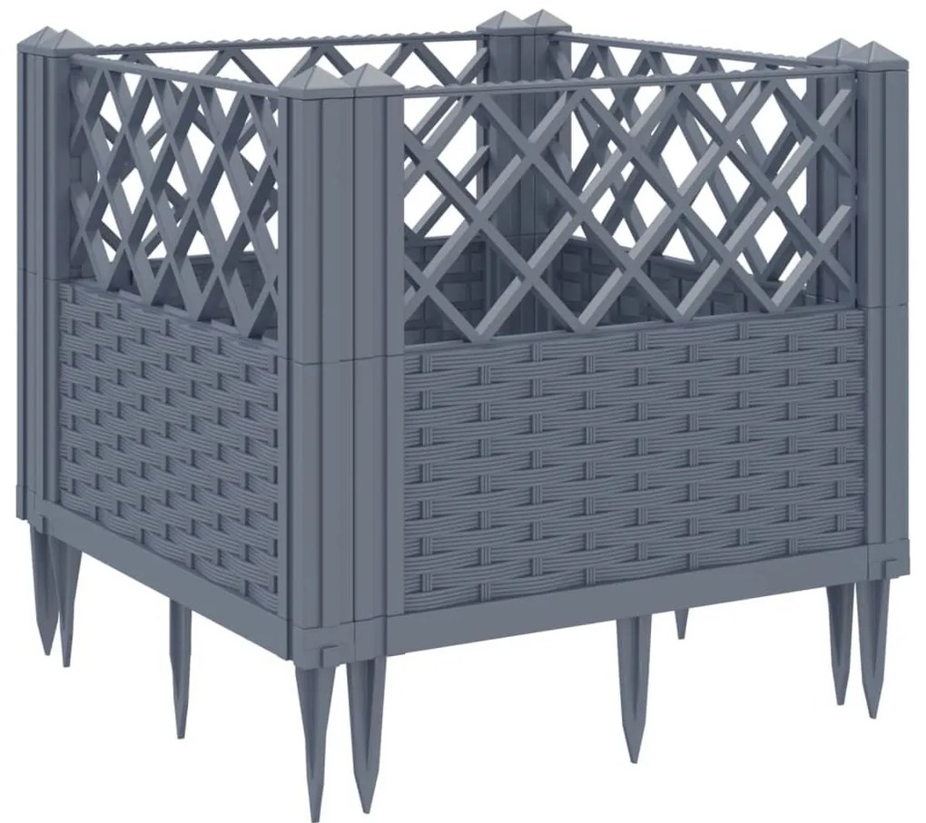 Ζαρντινιέρα με Πασσάλους Γκρι 43,5x43,5x43,5 εκ. Πολυπροπυλένιο - Γκρι
