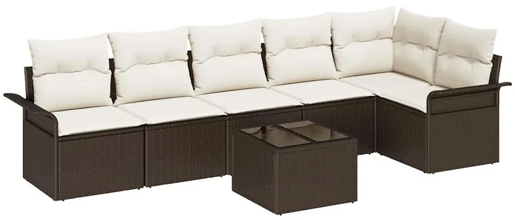 vidaXL Σετ Καναπέ Κήπου με μαξιλάρι 7 pcs Καφέ Πολυ ράταν