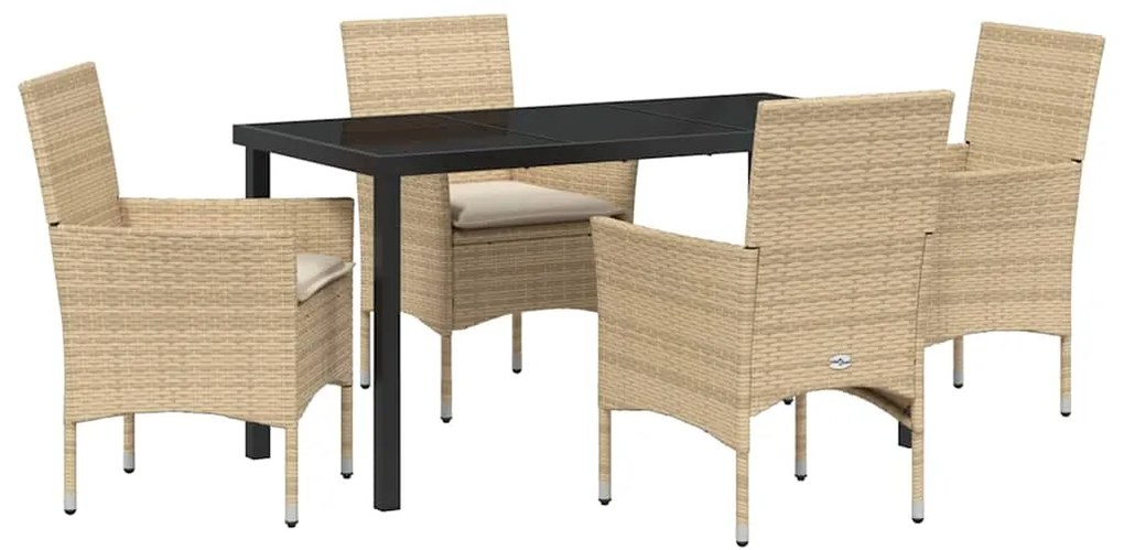vidaXL Σέτ φαγητού για κήπο με μαξιλάρι 5 pcs Μπεζ Πολυ ράταν