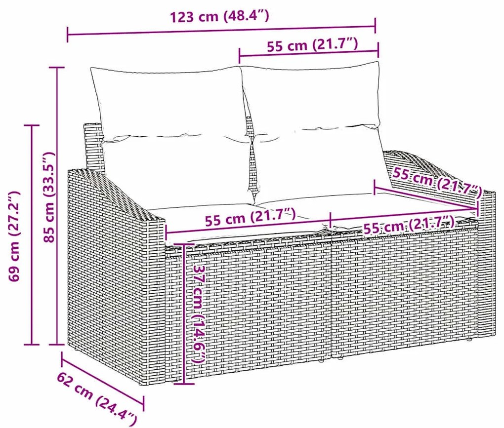 vidaXL Σετ Καναπέ Κήπου με μαξιλάρι 8 pcs Μαύρο Πολυ ράταν