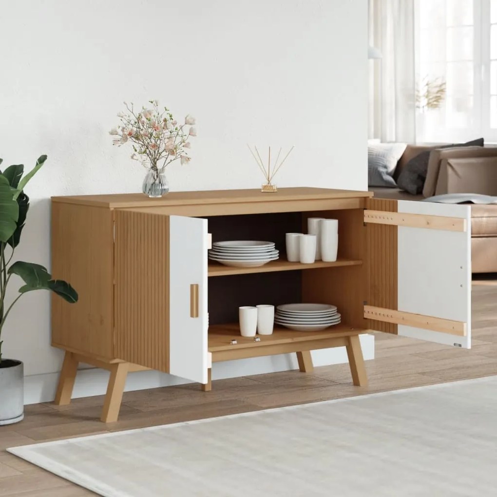 vidaXL Μπουφές OLDEN Λευκό &amp; Καφέ 114x43x73,5 εκ. Μασίφ Ξύλο Πεύκου