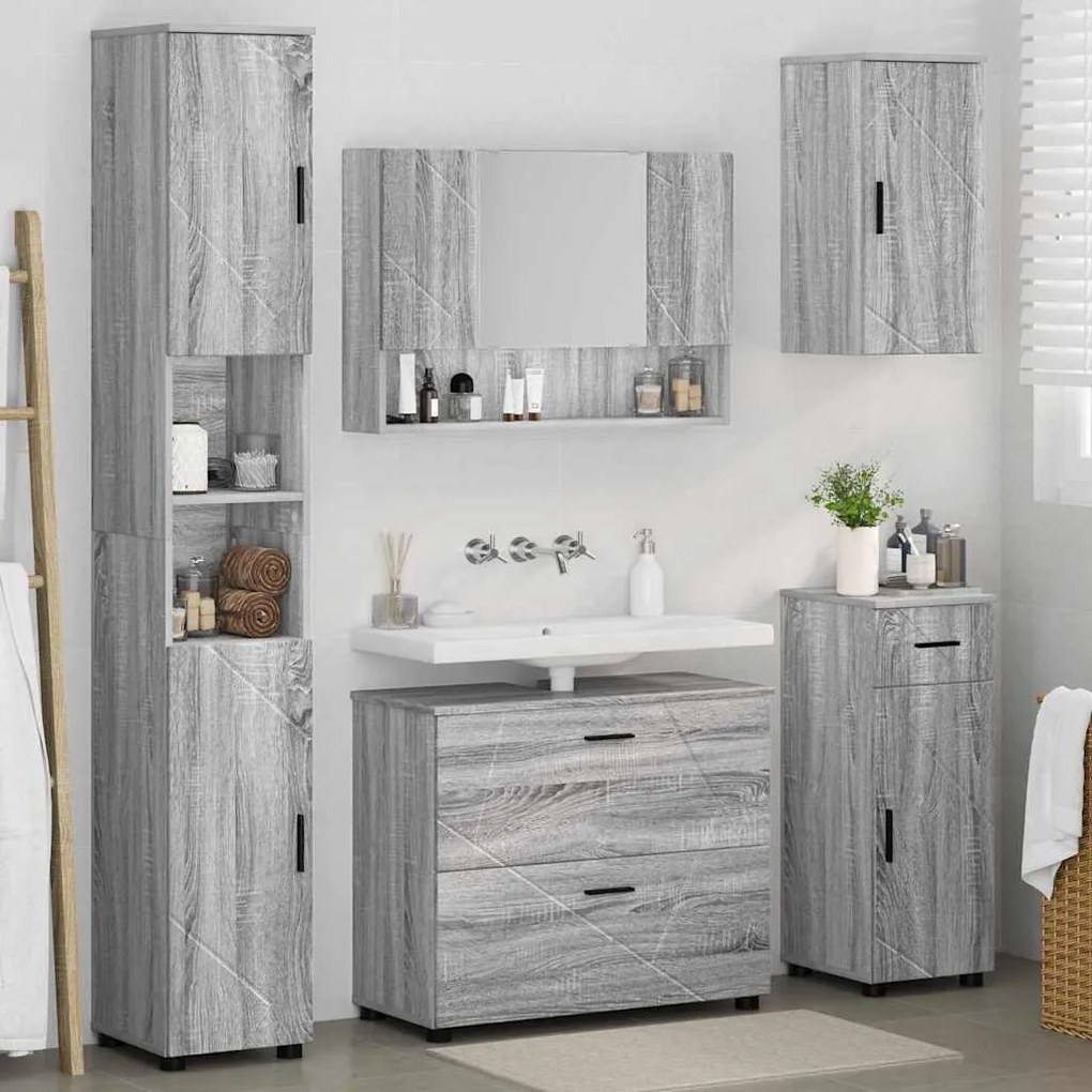 vidaXL Σετ Επίπλων Μπάνιου με ράφι 5 pcs Γκρι sonoma 30 x 35 x 192 εκ.
