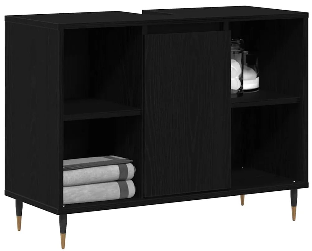 vidaXL Ντουλάπι Μπάνιου Μαύρη δρυς 80 x 33 x 60 εκ Επεξεργασμένο ξύλο