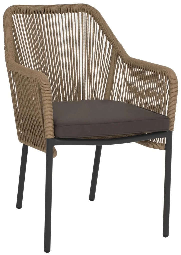 Καρέκλα - Πολυθρόνα C5855.02 Ανθρακί Αλουμινίου με Μπέζ Wicker Σχοινί 56x66x82 εκ. 56x66x82 εκ.