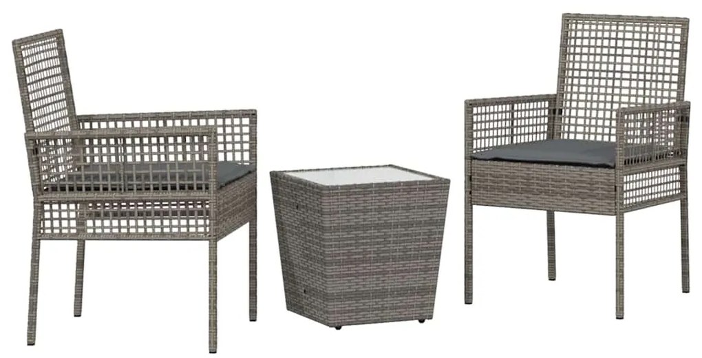 vidaXL Σετ Μπιστρό Κήπου 3 pcs Γκρι Πολυ ράταν