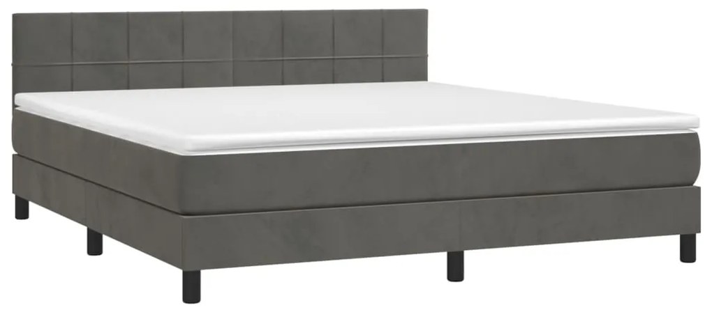 Κρεβάτι Boxspring με Στρώμα Σκούρο Γκρι 160x200 εκ. Βελούδινο - Γκρι