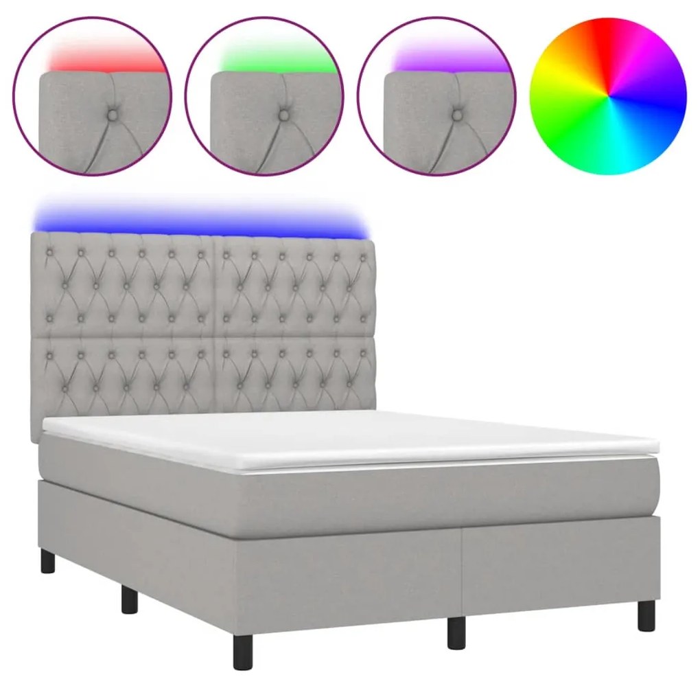 Κρεβάτι Boxspring με Στρώμα &amp; LED Αν.Γκρι 140x190εκ. Υφασμάτινο - Γκρι