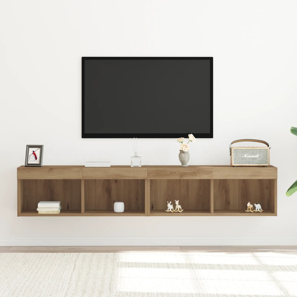vidaXL Ντουλάπες Τηλεόρασης με LED Φώτα 2 τμχ Καρυδιά 80x30x30 εκ