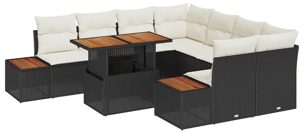 vidaXL Σέτ φαγητού για κήπο με μαξιλάρι 9 pcs Μαύρο και Μπεζ