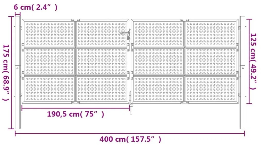 Πύλη Κήπου Ανθρακί 400 x 125 εκ. Ατσάλινη - Ανθρακί