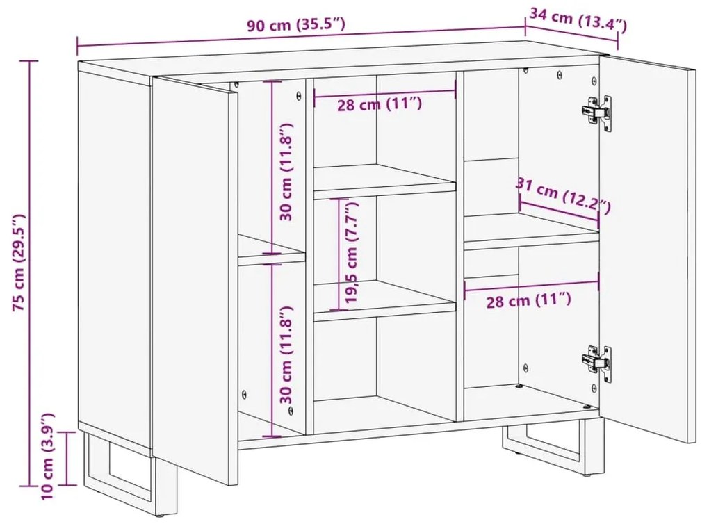 Ντουλάπι 90x34x75 εκ. από Μασίφ Ξύλο Μάνγκο - Λευκό