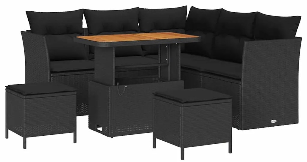 vidaXL Σετ Καναπέ Κήπου Ρυθμιζόμενο ύψος 8 pcs Μαύρο συνθετικό ρατάν