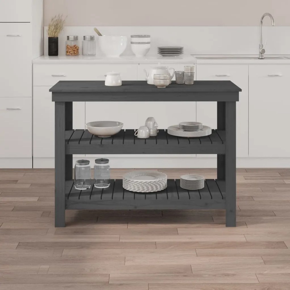 vidaXL Πάγκος Εργασίας Γκρι 110,5x50x80 εκ. από Μασίφ Ξύλο Πεύκου