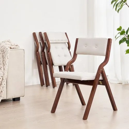 VEVOR Wooden Folding Chairs with Padded Cushion and Wooden Frame White Set of 2