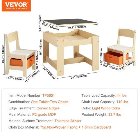 VEVOR Kids Table and Chair Set, Wooden Activity Table with Storage Space and Boxes, Kids Play Table for Toddlers Art, Craft, Reading, Learning