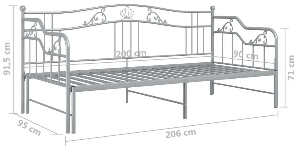 Πλαίσιο για Καναπέ - Κρεβάτι Γκρι 90 x 200 εκ. Μεταλλικό - Γκρι