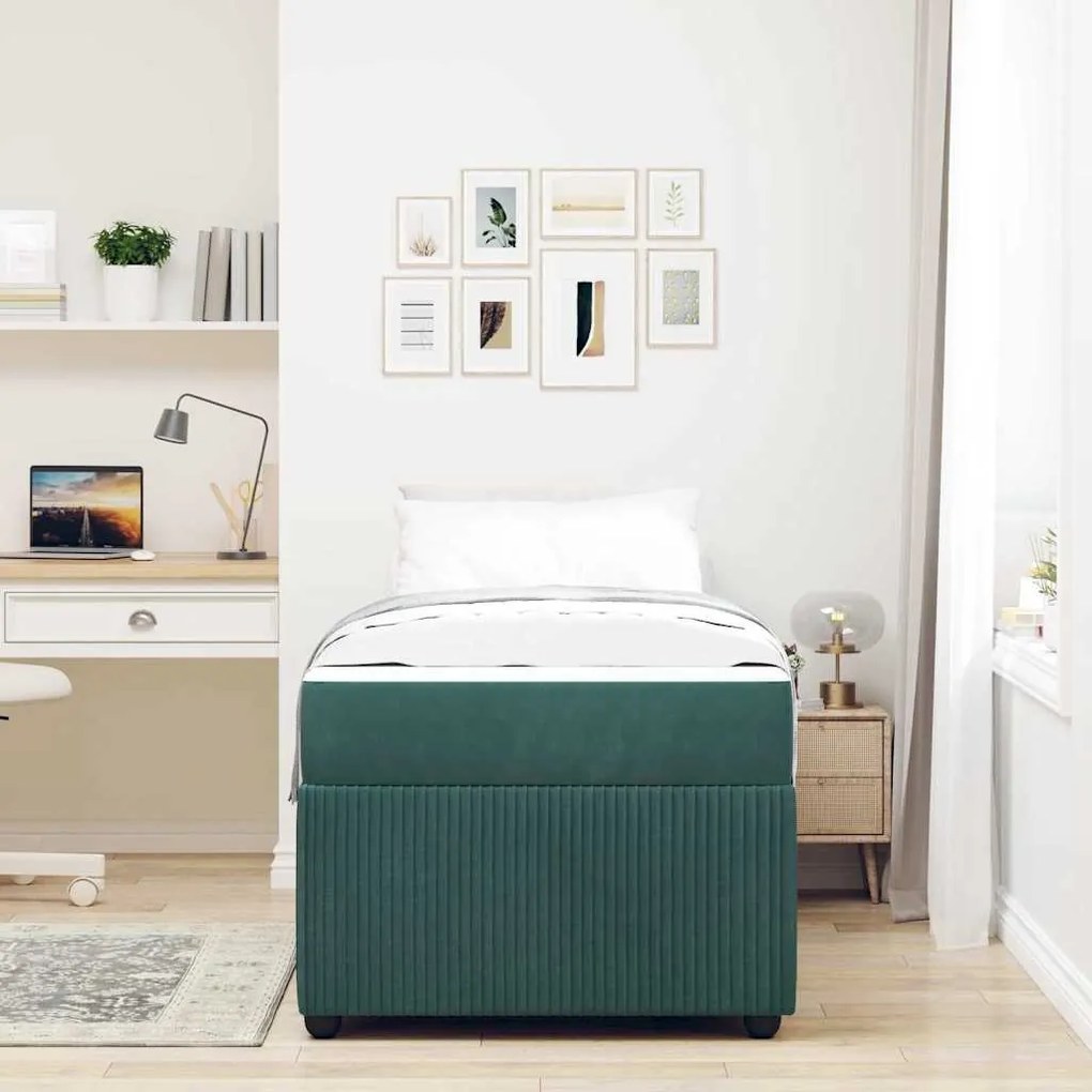 vidaXL Σκελετός Κρεβατιού με στρώμα Σκούρο Πράσινο 100 x 200 cm ύφασμα