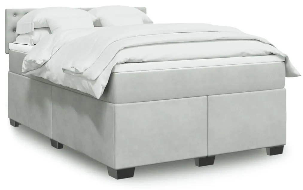 vidaXL Κρεβάτι Boxspring με Στρώμα Ανοιχτό Γκρι 160x200 εκ. Βελούδινο