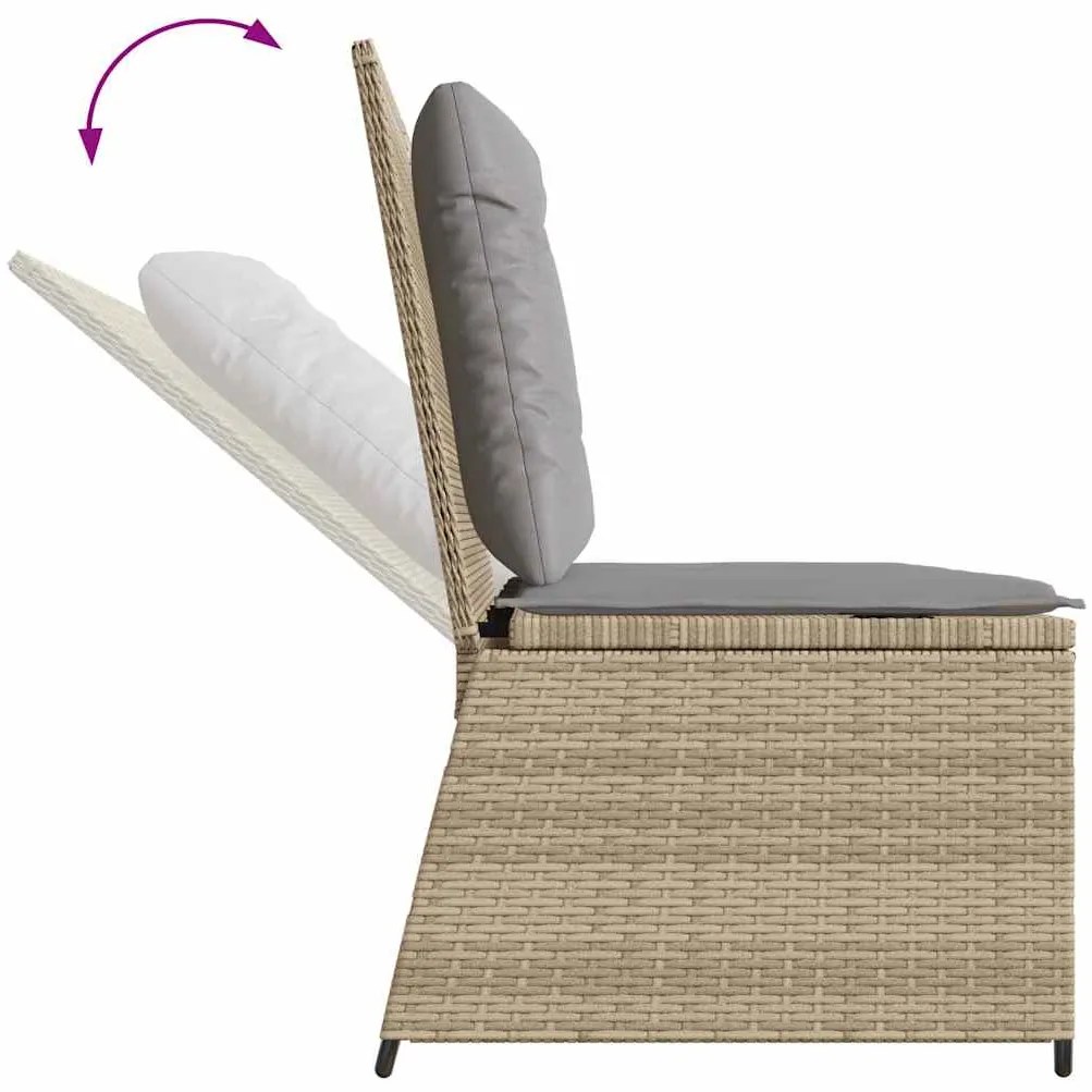 vidaXL Πάγκος Κήπου Ανακλινόμενος Μπεζ Συνθετικό Ρατάν με Μαξιλάρια