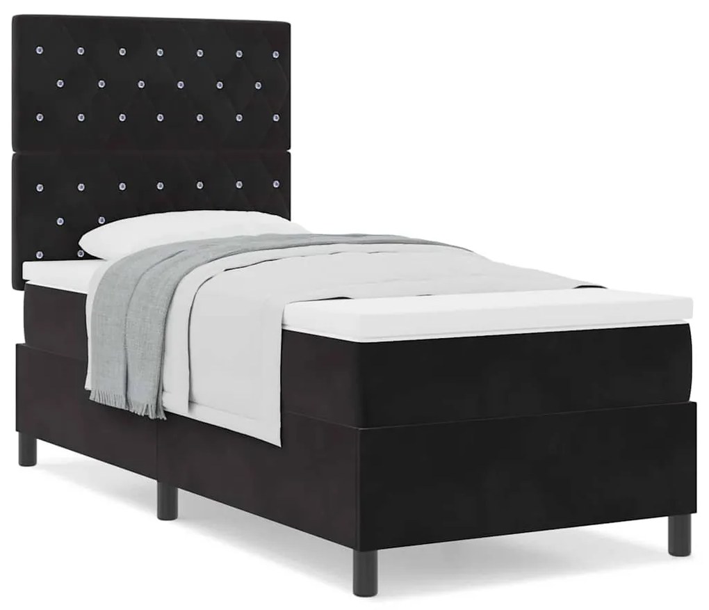 vidaXL Κρεβάτι με ελατήρια με στρώμα Μαύρο 90 x 200 cm Βελούδο
