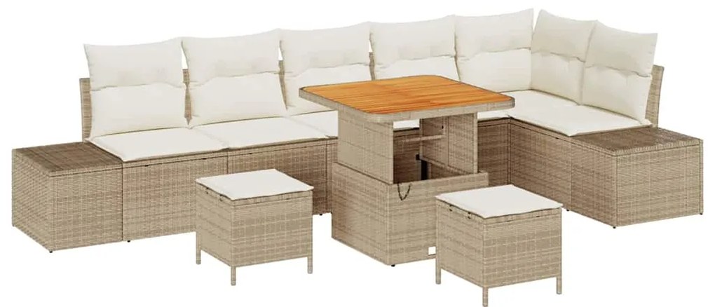 vidaXL Σετ Καναπέ Κήπου με μαξιλάρι 9 pcs Μπεζ Πολυ ράταν