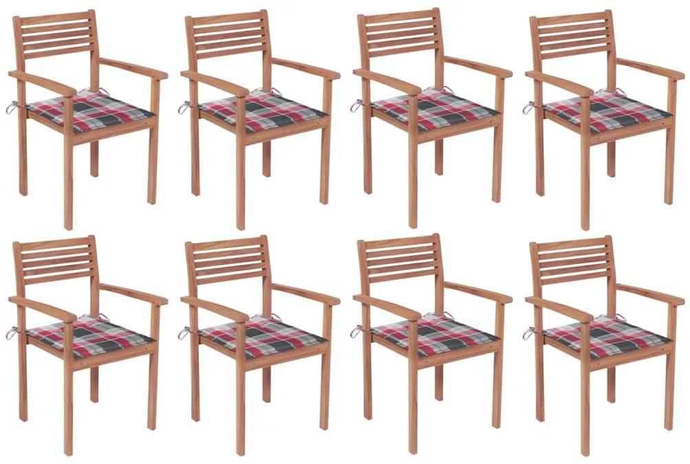 3072613 vidaXL Καρέκλες Κήπου Στοιβαζόμενες 8 τεμ. Μασίφ Ξύλο Teak &amp; Μαξιλάρια Καφέ, 1 Τεμάχιο