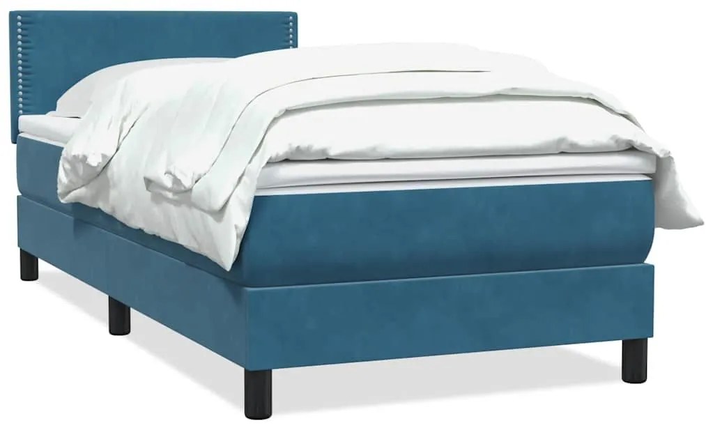 Κρεβάτι Boxspring με Στρώμα Σκούρο Μπλε 90x220 εκ. Βελούδινο - Μπλε