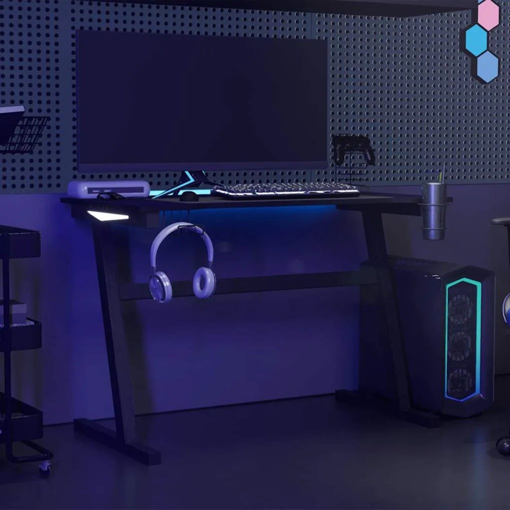vidaXL Γραφείο Gaming με LED Μαύρο 110 x 60 x 75 εκ. σε Σχήμα Ζ